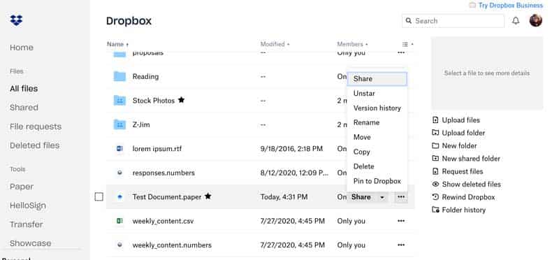 file sharing with Dropbox